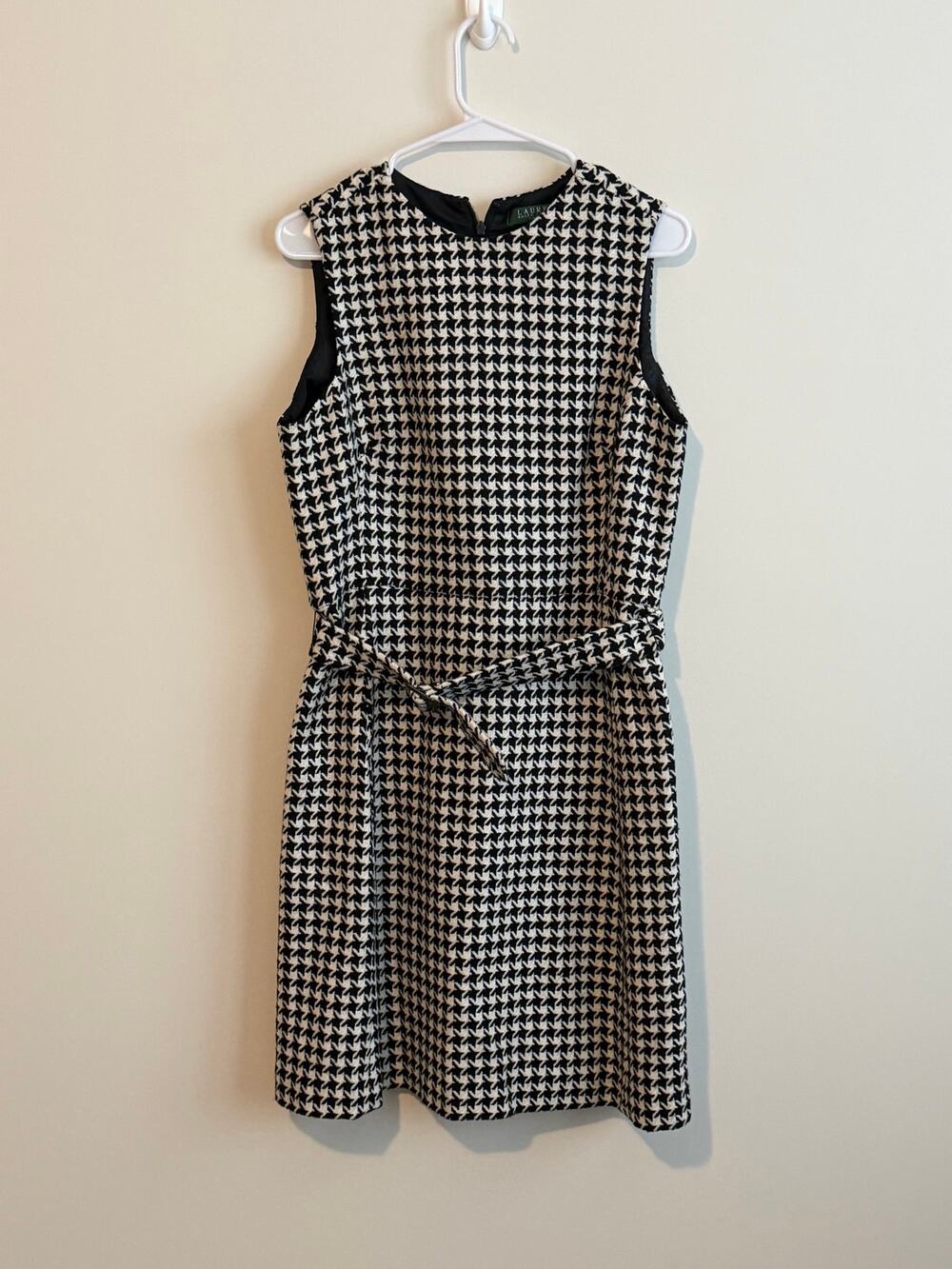 Lauren Ralph Lauren Wool Blend Houndstooth Sleeveless Dress Size 6 Black White